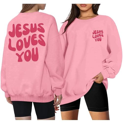 Kelxjia Christian Sweatshirts Women Jesus Loves You Sweatshirt Faith God Shirts Religious Hoodie Oversized Crewneck Pullover thumbnail 5