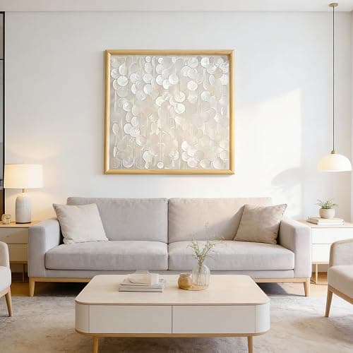 DHHOUSE 24x24 inch Handmade Capiz Shell Wall Art, Minimalist White Shell Wall Hanging with Wooden Frame, Coastal Wall Decor for Living Room, Bedroom thumbnail 8