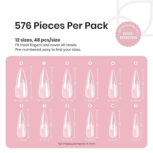 Beetles Gel Nail Tips Etch-X, Stiletto Medium, 576Pcs 12 Sizes | Pre-Etched Half Matte Soft Acrylic False Nail Tips Easy DIY Press On Nail Extensions Salon Gift for Women thumbnail 3