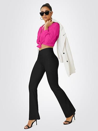 FOHOFO Yoga Pants Women, Flare Leggings for Women with Pockets Crossover High Waisted Bootcut Yoga Pants thumbnail 6
