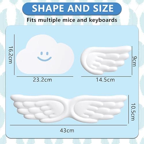 Angel Wing Wrist Rest Ergonomic Angel Wings Keyboard Wrist Rest with Mouse Hand Support and Cloud Mouse Pad Set, Pu Leather Surface, Non-Slip Base & Memory Foam for Office, Gaming, Work(3Pcs, White) thumbnail 2