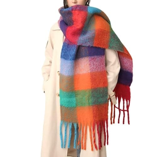 MININAI Chunky Winter Scarfs for Women Cold Weather Warm Knit Thick Plaid Scarf Long Large Oversized Checked Scarves - Image 1