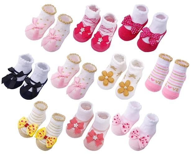 Toptim Newborn Baby-girls Socks and Bow Infant Toddler Ankle Socks - Image 1