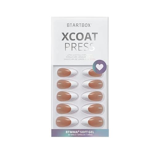 BTArtbox French Tip Press On Nails - Medium Press On Nails Almond, Natural Fake Nail with Nail Glue, Brown Glue On Nails in 15 Sizes - 30 Fake Nails Kit, Capable thumbnail 3