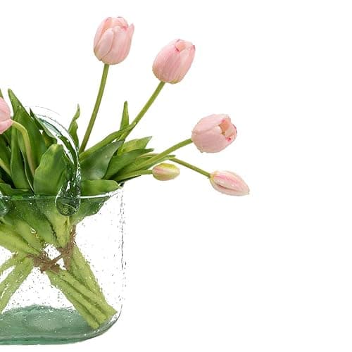 DUYONE 15pcs Artificial Tulips Flowers,Latex Bouquet, Fake Tulips for Office Wedding Party Home Kitchen Garden Decoration(Light Pink,15pcs) thumbnail 4