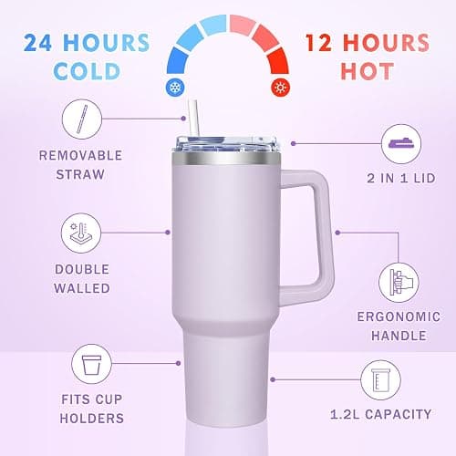 HNCY Mug Isotherme avec 2-en-1 Couvercle, 1180ML Tumbler avec Paille et Poignée, Tasse Isotherme en Acier Inoxydable, Travel Mug Tumbler Gobelet Isotherme thumbnail 5