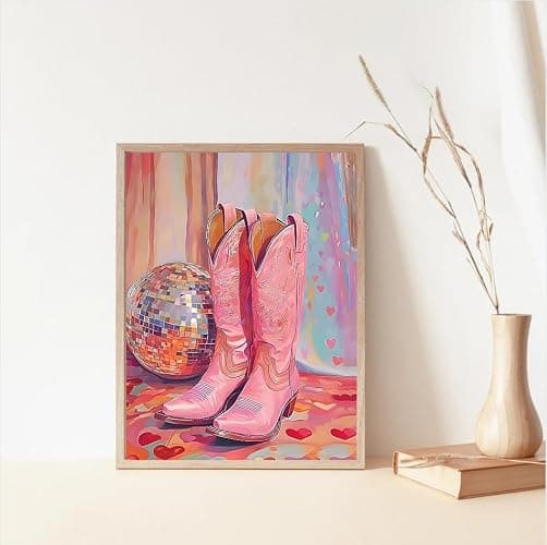 Vintage Boots Paint by Number Kits,Retro Disco Ball Paint by Numbers Kit for Adults Beginner Without Frame,Easy DIY Acrylic Painting for Canvas for Decor 16x20inch thumbnail 3