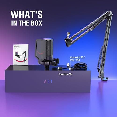 FIFINE Gaming PC USB Microphone, Podcast Condenser Mic with Boom Arm, Pop Filter, Mute Button for Streaming, Twitch, Online Chat, RGB Computer Mic for PS4/5 PC Gamer Youtuber-AmpliGame A6T thumbnail 9