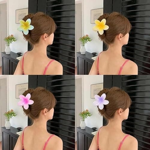 10 Pcs Hawaiian Plumeria Hair Clips, Flower Claw Clips for Thick and Thin Hair, Non-slip Beach Hairpins for Women thumbnail 2