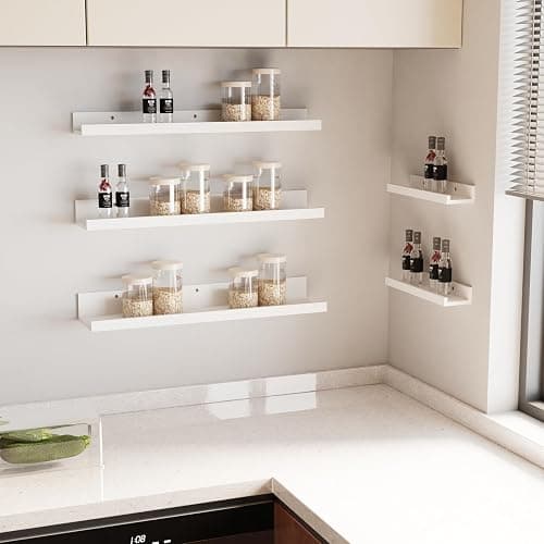 Giftgarden 24 Inch Wall Mounted Floating Shelves Set of 5, White Wood Wall Shelves for Bathroom, Bedroom, Kitchen, Living Room Storage and Decoration, Wooden Picture Ledge thumbnail 5