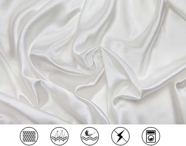 Satin Bed Sheets Full Size Sheet Sets, White Silk Sheets, 4 - Pieces Soft Bedding Set with 1 Deep Pocket Fitted Sheet,1 Flat Sheet,2 Pillowcase thumbnail 4