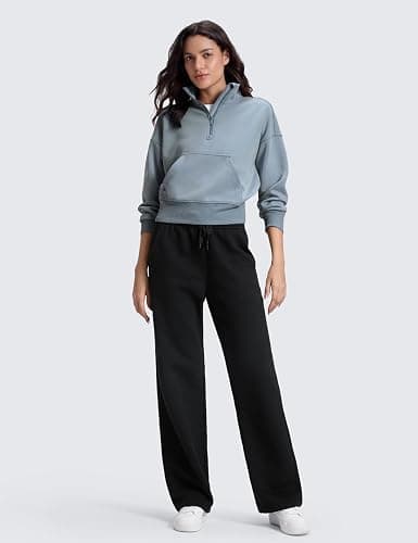 CRZ YOGA Cotton Fleece Lined Sweatpants Women 28"/30"/32" - Straight Leg Casual Lounge Pants with Pockets Winter Warm thumbnail 3