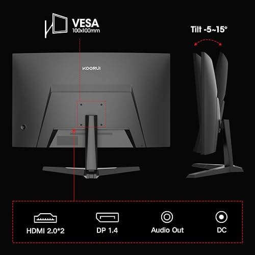 KOORUI 27 inch Gaming Monitor, QHD (2560 x 1440) R1500 180Hz Curved Monitors, AdaptiveSync with 1ms, VESA Compatible, HDR10, 1 x Display Port 1.4 & 2 x HDMI 2.0, Eye Care 27E6QCA thumbnail 8