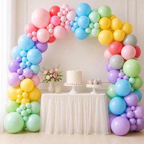 Pastel Balloon Garland Kit 120 Pack – Macaron Pastel Balloons with Strip, Glue Dots & Ribbon, DIY Balloon Arch Kit for Birthday, Baby Shower, Wedding & Party Decorations, 10 Inch Latex Balloons thumbnail 8