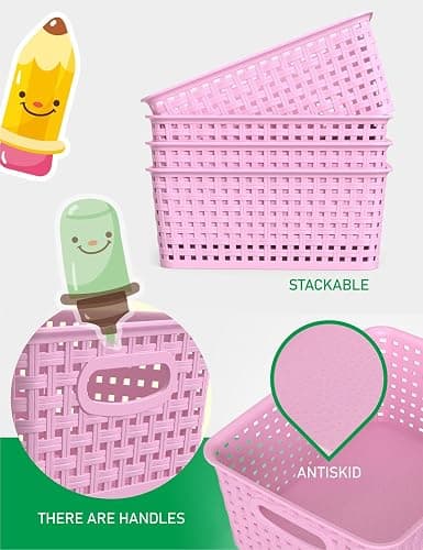 WYT 6-Pack Plastic Small Shelf Storage Weave Baskets Organizing for Cabinets and Pantries, Lavender Purple thumbnail 3