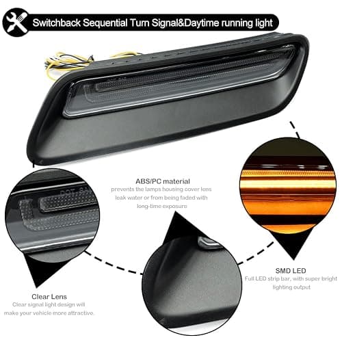 NJSBYL LED Hood Bezel Lights For 2010-2018 Ram 1500 2019-2022 Ram 1500 Classic with Sport Hood Vehicles Extra White LED DRL Daytime Running Lamps Sequential Amber LED Turn Signal Lights 68324990AA thumbnail 3