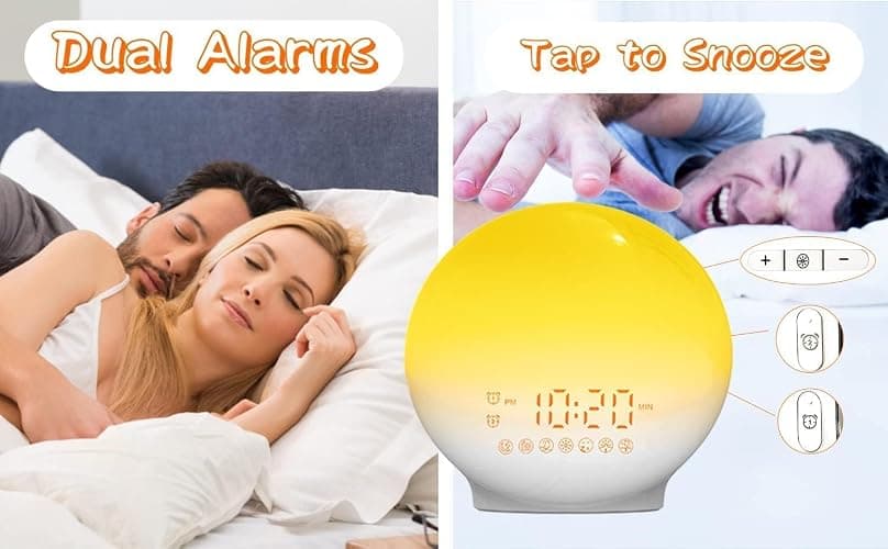 Tuerthy Reveil Lumineux, Réveil Intelligent pour Enfants Adultes, Reveil Matin Simulateur d'Aube et Crépuscule, Snooze,7 Sons Naturels, FM Radio Réveil, Veilleuse LED 7 Couleurs, Lampe de Chevet thumbnail 7