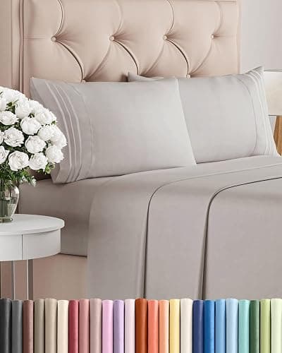 Queen Size 4 Piece Sheet Set - Comfy Breathable & Cooling Bed Sheets Set - Hotel Luxury Bedding for Women, Men, Kids, Teens, Boys & Girls - Deep Pockets, Soft and Wrinkle Free - Oeko-Tex - Light Grey - Image 1