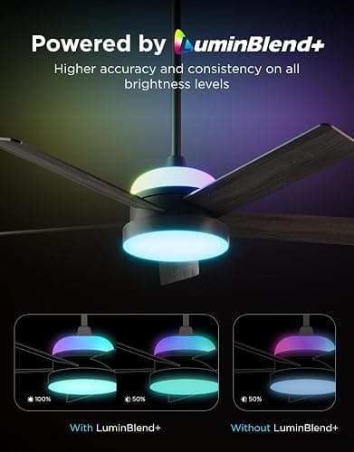 Govee Ceiling Fans with Lights and Remote, RGBIC Smart 52'' flush mount | Reversible DC Motor, Dimmable, 2800lm, Low Profile Ceiling Fan for Bedroom, Living Room, Black thumbnail 2