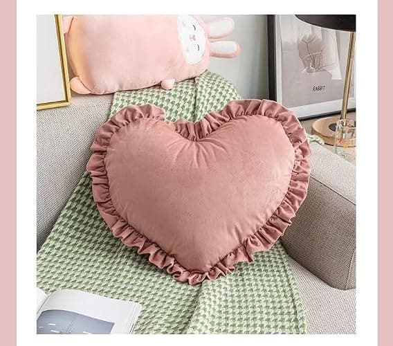 YIGIRL Heart-Shaped Throw Pillow 20×16 Inch Velvet Ruffed Heart Pillow Home Decoration Pillows Cushion for Sofa Bed Chair Living Room Light Pink thumbnail 2