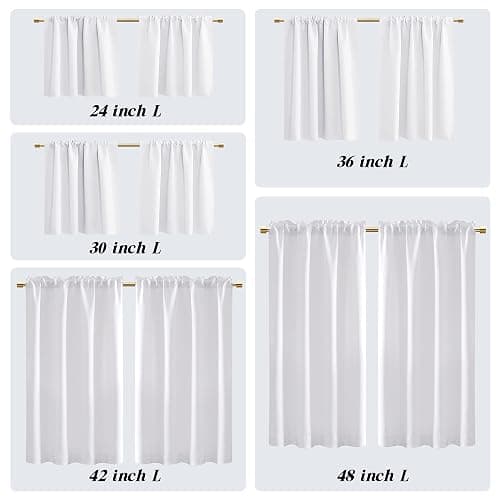White Short Kitchen Curtains 24 Inch Length Blackout Rod Pocket Darkening Thermal Insulated Privacy Window Treatment Small Camper Curtain Drapes for Bathroom Travel RV (2 Panels, 42 by 24 Inches) thumbnail 4