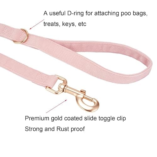 YUDOTE Corduroy Dog Leash 5 Ft Fog Small Medium Large Dogs Heavy Duty Pet Lead with Golden Metal Trigger Snap (Light Pink,Medium) - Medium - Light Pink thumbnail 2