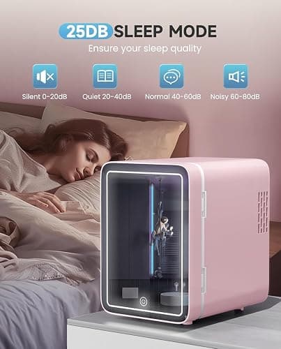CUTIEWORLD Skincare Fridge With Dimmable LED Light Mirror, 4L Makeup Mini Fridge for Bedroom, Car, Office & Dorm, Cooler & Warmer, Portable Small Refrigerator for Cosmetics, Skin Care and Food, Pink thumbnail 6