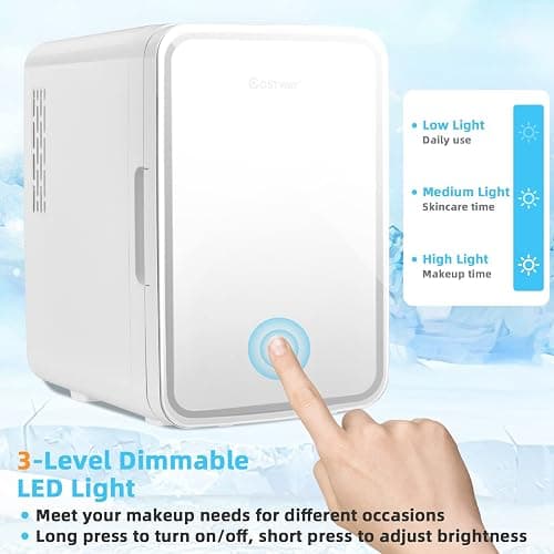 COSTWAY 10L Beauty Mini Fridge, 3-level Brightness AC/DC Skincare Refrigerator with Touch Screen Mirror, Removable Shelves, Portable Mini Cooler and Warmer for Skincare Cosmetics Bedroom thumbnail 4