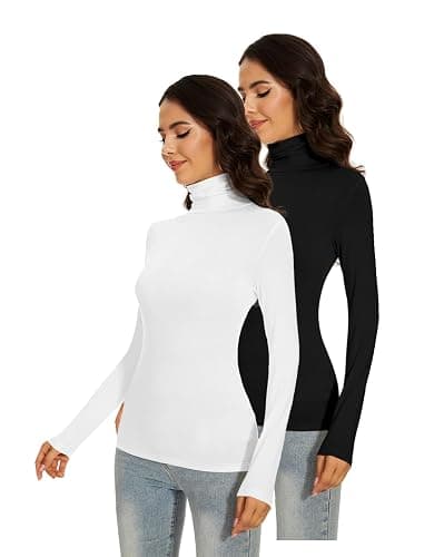 Qukayang Women's Turtleneck Long Sleeve Thermal Tops Slim Fitted Lightweight Thin Basics Layer Tshirt (XS-2XL) thumbnail 3