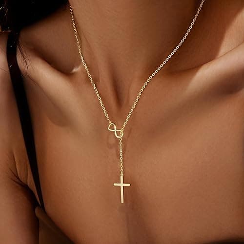 Christian Gifts for Women Cross Necklace for Women 14K Gold/Silver Plated Infinity Long Charm Necklace Trendy Non Tarnish Waterproof Jewelry Religious Baptism Faith Gifts Christmas Stocking Stuffers thumbnail 3
