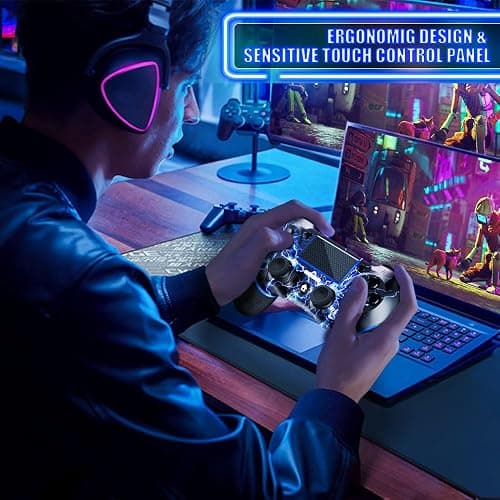 AceGamer Wireless Controller for PS4, Custom Design V2 Gamepad Joystick for PS4 with Non-Slip Grip of Both Sides and 3.5mm Audio Jack! Thumb Caps Included! (Lightning) thumbnail 6