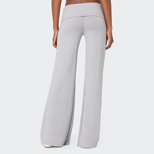 NZNDSHD Fold Over Yoga Pants for Women Low Rise Straight Leg Sweatpants Y2k Solid Color Stretchy Loose Gym Lounge Leggings thumbnail 6