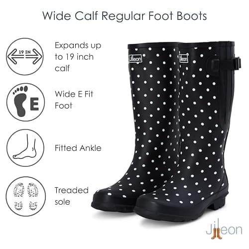 Jileon Wide Calf Rain Boots for Women - up to 19 inch Calf - Standard Foot & Ankle Width - Durable Rubber thumbnail 3
