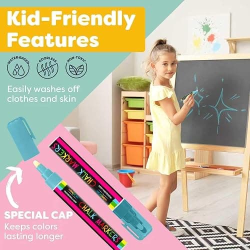 Erstklassige Kreidestifte – Klassische Pastellfarbe, Stifte für Kreidetafel und Fenster – Kindersicher, ungiftig, staubfrei, abwaschbar – Doppelseitige feine Spitze, Kreidestifte für Menüs, Bistro thumbnail 3