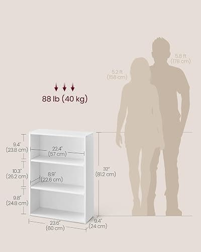 VASAGLE CUSTOS Collection - Bookshelf, 3-Tier Bookcase, Book Shelf, Open Storage Shelf, 9.4 x 23.6 x 32 Inches, for Living Room, Home Office, Dinning Room, Cloud White ULBC163T14 thumbnail 3
