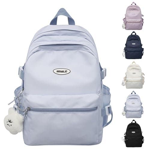 VTTDB Kawaii Backpack with Cute Accessories Casual Aesthetic Daypack Simple Laptop Bag Waterproof Travel Rucksack for Women (blue) - Image 1