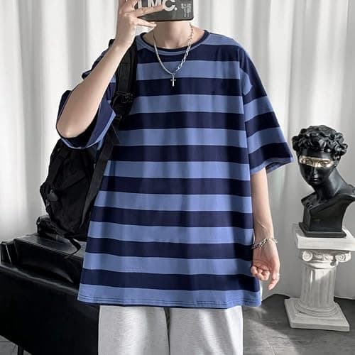 LAVASEON Harajuku Oversized Striped T-Shirt Long Sleeve Crew Neck Casual Matching Couple Streetwear Pullover thumbnail 5