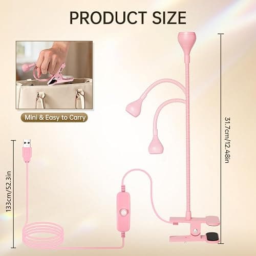 AORAEM LED Nail Lamps 3W Flexible Gooseneck Lamp Quicky Dry Nail Manicure Dryer Gel Polish Curing Light Plug Play Portable Flash Cure Light for Gel Nails Home DIY Professional Nail Tools Pink thumbnail 6