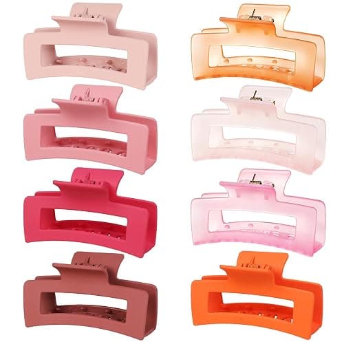 8 Pcs Hair Clips for Women 3.5 Inch Rectangle Claw Clips Fashion Hair Clips for Thick Thin Hair Non-slip Banana Clips-Pink - Image 1