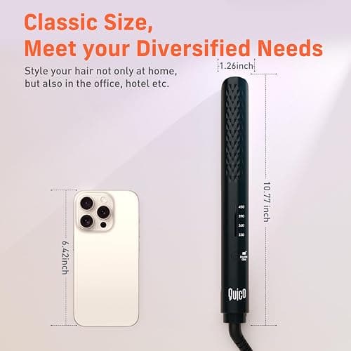 Quico Hair Straightener, 110-240V Global Travel Hair Straighteners for women, 15s Fast Heating, Professional Negative Ion Flat Iron, Temp Memory, 320℉-450℉, Auto-Off, with Glove and Clips, Gift, Black thumbnail 6