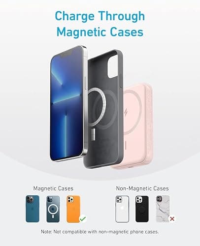 Anker 321 MagGo Battery (PowerCore Magnetic 5K), 5,000mAh Magnetic Wireless Portable Charger, Compatible with iPhone 15/15 Plus/15 Pro/15 Pro Max, iPhone 14/13/12 Series（Pink） thumbnail 6