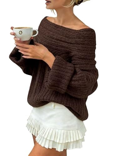Verdusa Women's Off The Shoulder Chunky Sweater Cozy Sweaters Long Sleeve Spring Outfits Pullovers Tops - Image 1