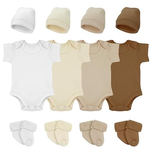 Glitopper 4 Pack Preemie Newborn Layette Set Baby Bodysuit Clothes Hat Bodysuit Socks Set for NICU Newborns - Image 1