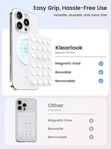 Klearlook Magnetic Suction Phone Mount for MagSafe Case, Removable Sticky Phone Grip Holder for Hands-Free Makeup/Selfie/Live Streaming/Vlog for TikTok & Instagram Influencer/Creator, Classic White - Classic White thumbnail 3