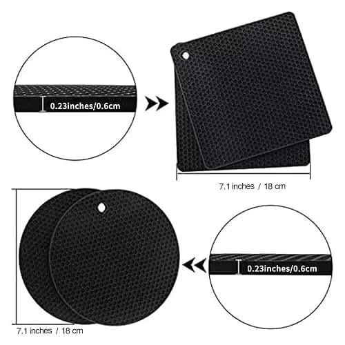 Joyhalo Trivets for Hot Dishes - Hot Pads for Kitchen, Silicone Pot Holders for Hot Pots and Pans, Silicone Mats for Kitchen Countertops, Table, Flexible Easy to Wash and Dry, Black thumbnail 3