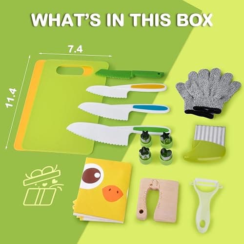 15PCS Montessori Kitchen Toys for Toddlers: Easter Basket Stuffers Gifts for Kids - Kids Safe Cooking Sets Real Knife Set for Real Cooking - Stocking Stuffers Birthday Gifts for Boy Girl thumbnail 3
