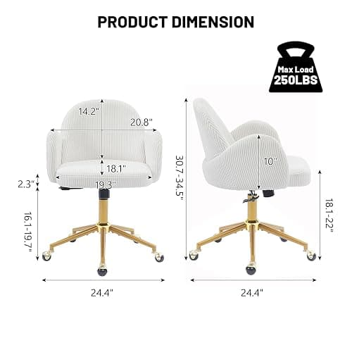 Home Office Chair with Petal Backrest, Corduroy Upholstered Desk Chair with Adjustable Swivel Wheels, Ergonomic Chairs for Living Room, Bedroom, Office, Study, Flower Cute Girls Vanity Chair(Beige) thumbnail 3