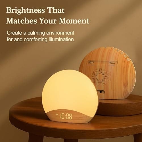 REACHER Wood Grain Sunrise Alarm Clock and Sound Machine Nightlight, Digital Dimmable Clock for Bedroom, 26 Sleep Sounds, White Noise Machine for Baby, Adults, Wake Up Light Alarm Clock for Kids thumbnail 5