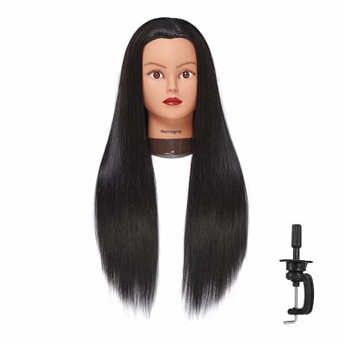 Hairingrid 26"-28" Mannequin Head Hair Styling Training Head Manikin Cosmetology Doll Head Synthetic Fiber Hair and Free Clamp Holder (Black-) - Image 1