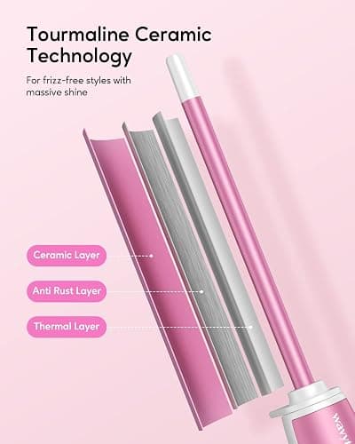 Wavytalk 3/8 Inch Small Curling Wand, Wand Curling Iron for Short & Long Hair, Ceramic Barrel with Adjustable Temperature, Heat Resistant Glove Included (Rose Pink) thumbnail 4